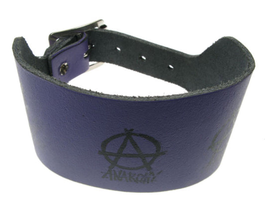 WB172 3 Row width anarchy print Leather Wristband - Purple