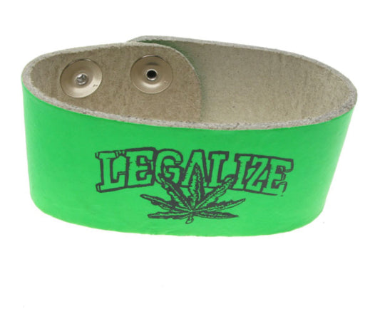 WB174 2 Row width legalize print Leather Wristband (Buttoned) - F.Green