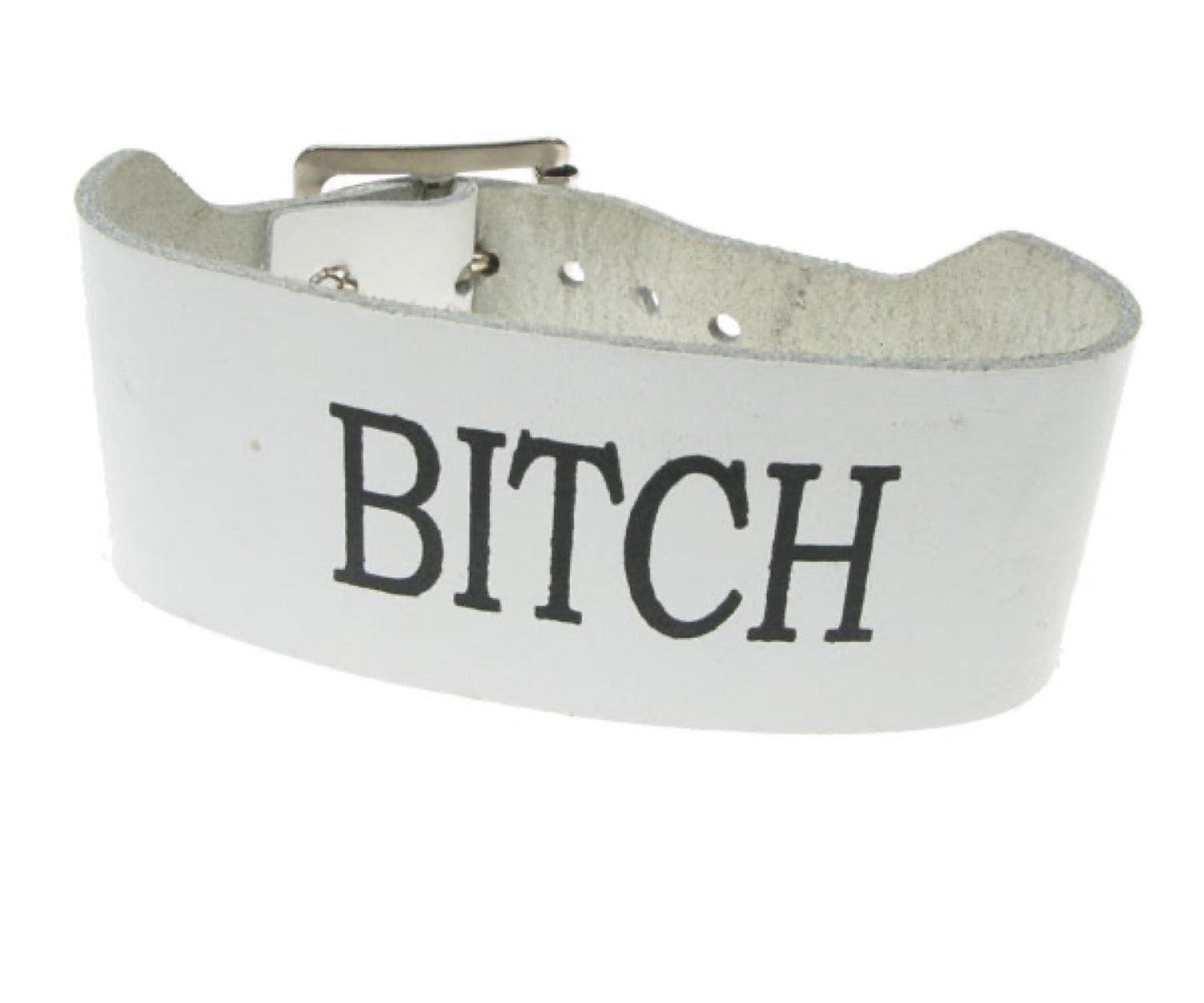 WB177 2 Row width bitch print Leather Wristband - White