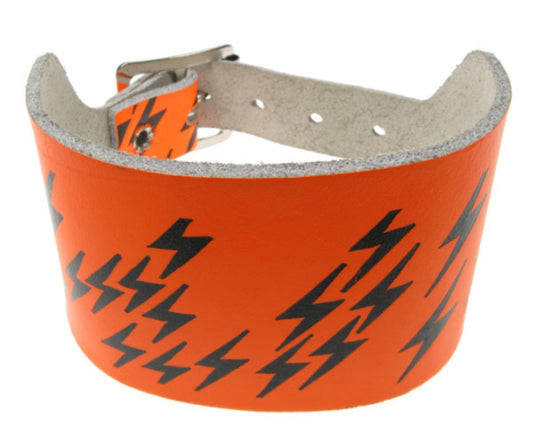 WB188 3 Row width lightning print Leather Wristband - F.Orange