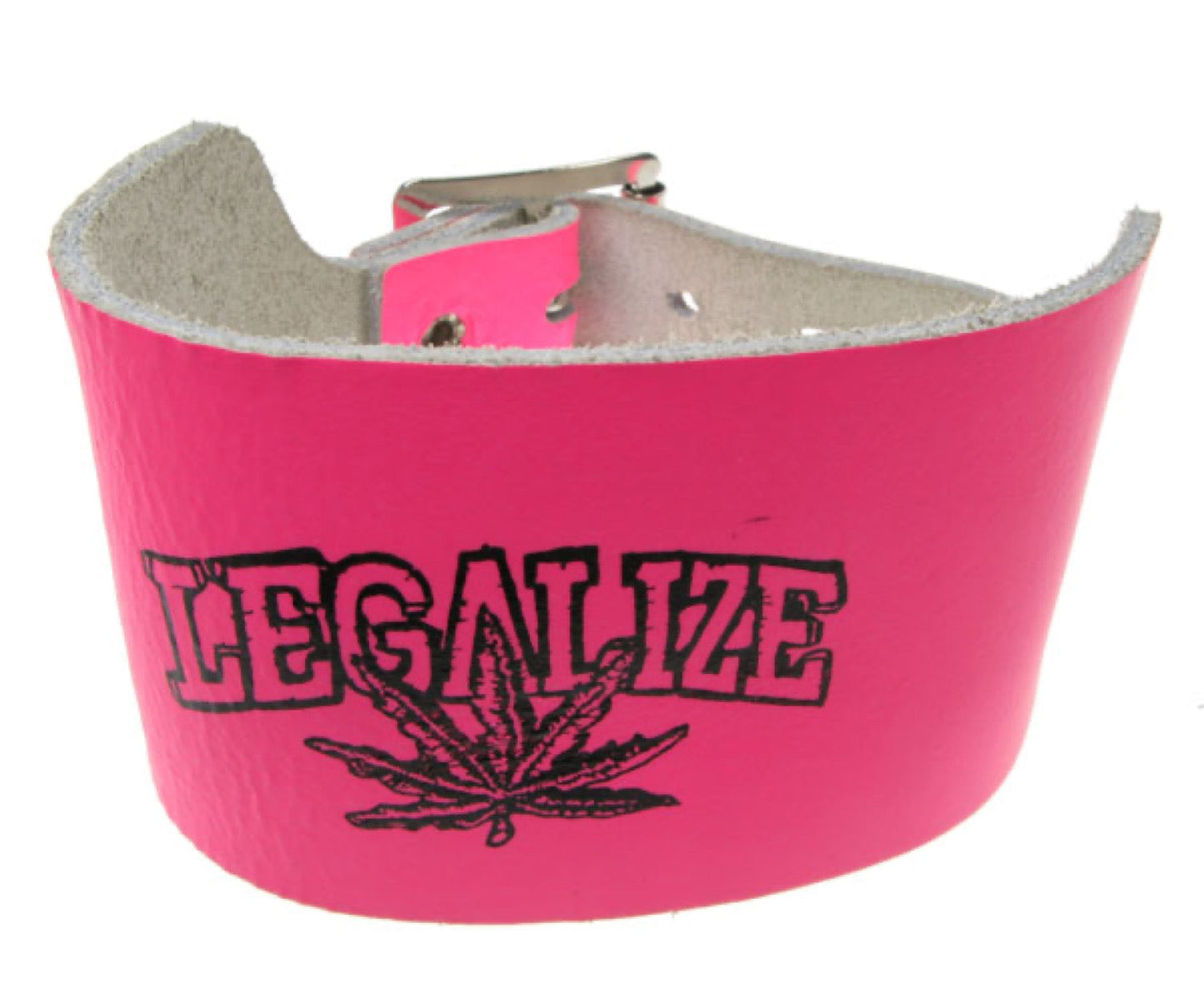 WB189 3 Row width legalize print Leather Wristband - F.Pink