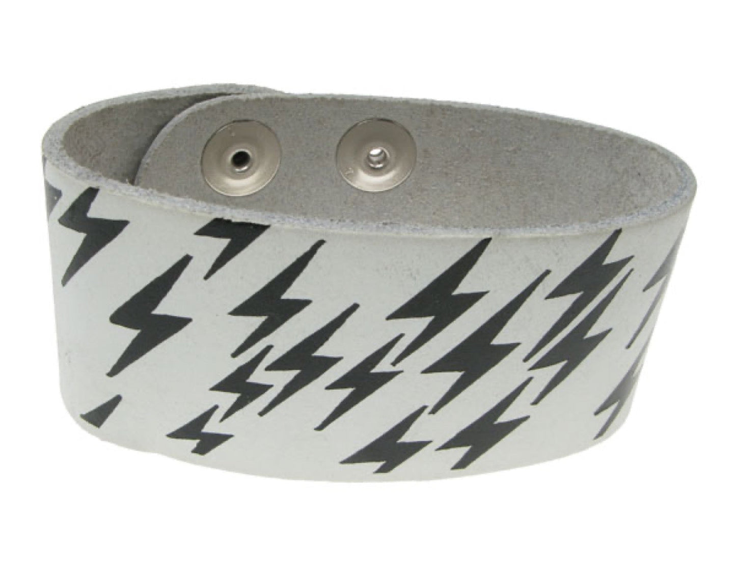 WB203 3 Row width Lightning Print Leather Wristband (Buttoned) - White