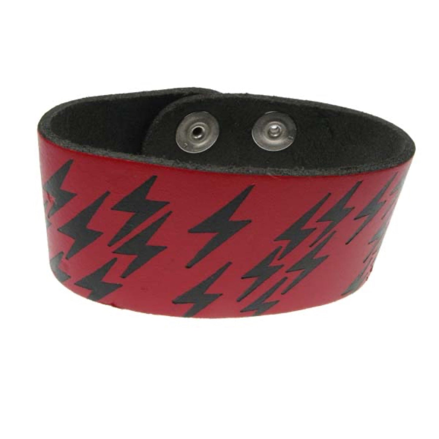 WB203B 3 Row width Lightning Print Leather Wristband (Buttoned) - Red