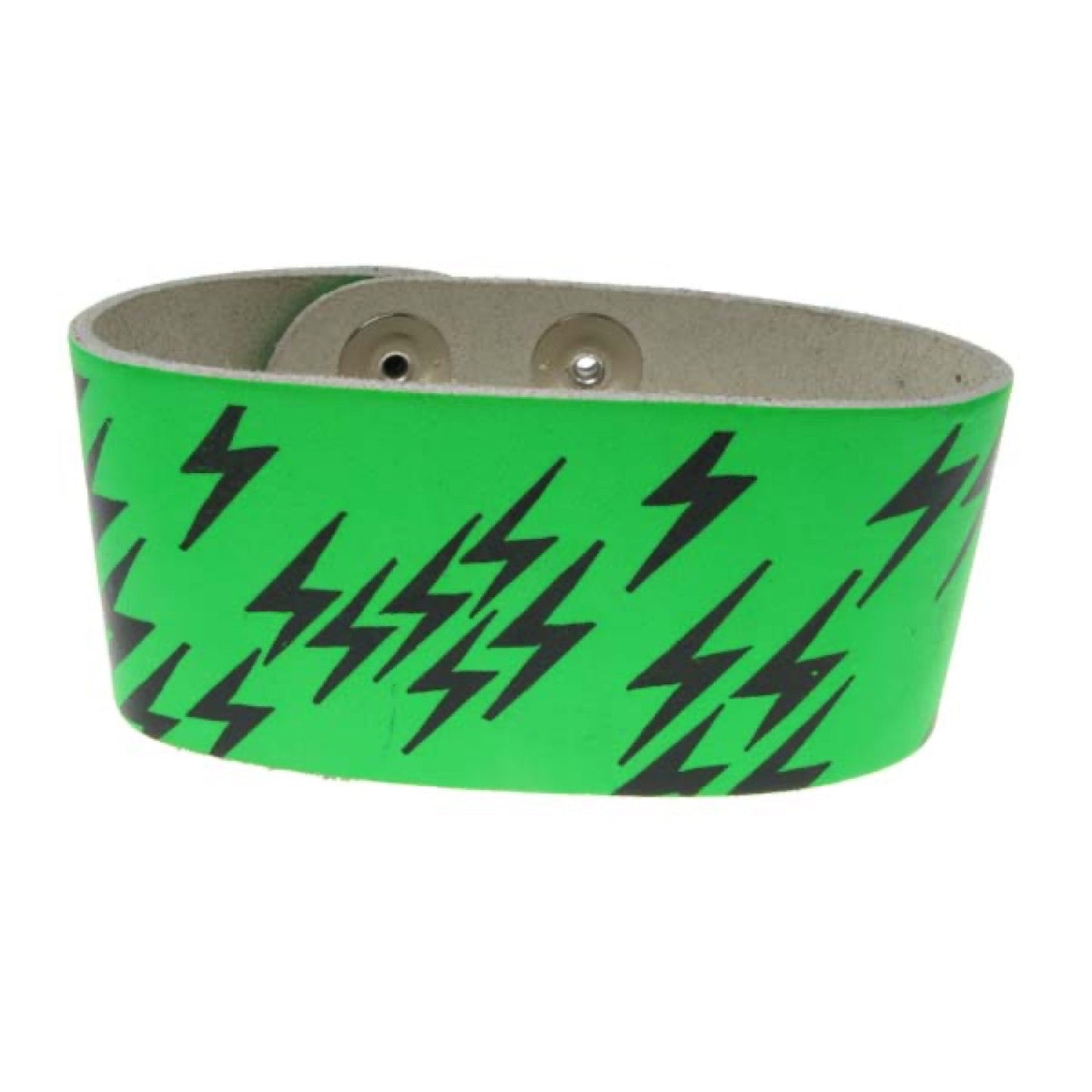 WB203E 3 Row width Lightning Print Leather Wristband (Buttoned) - F.Green