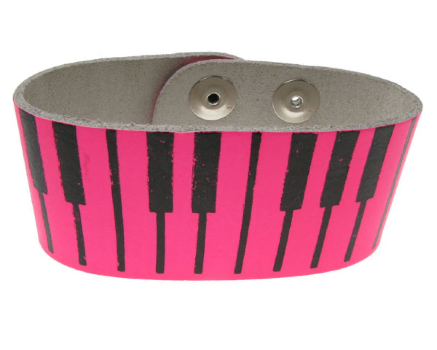 WB205 3 Row width Piano Print Leather Wristband (Buttoned) - F.Pink