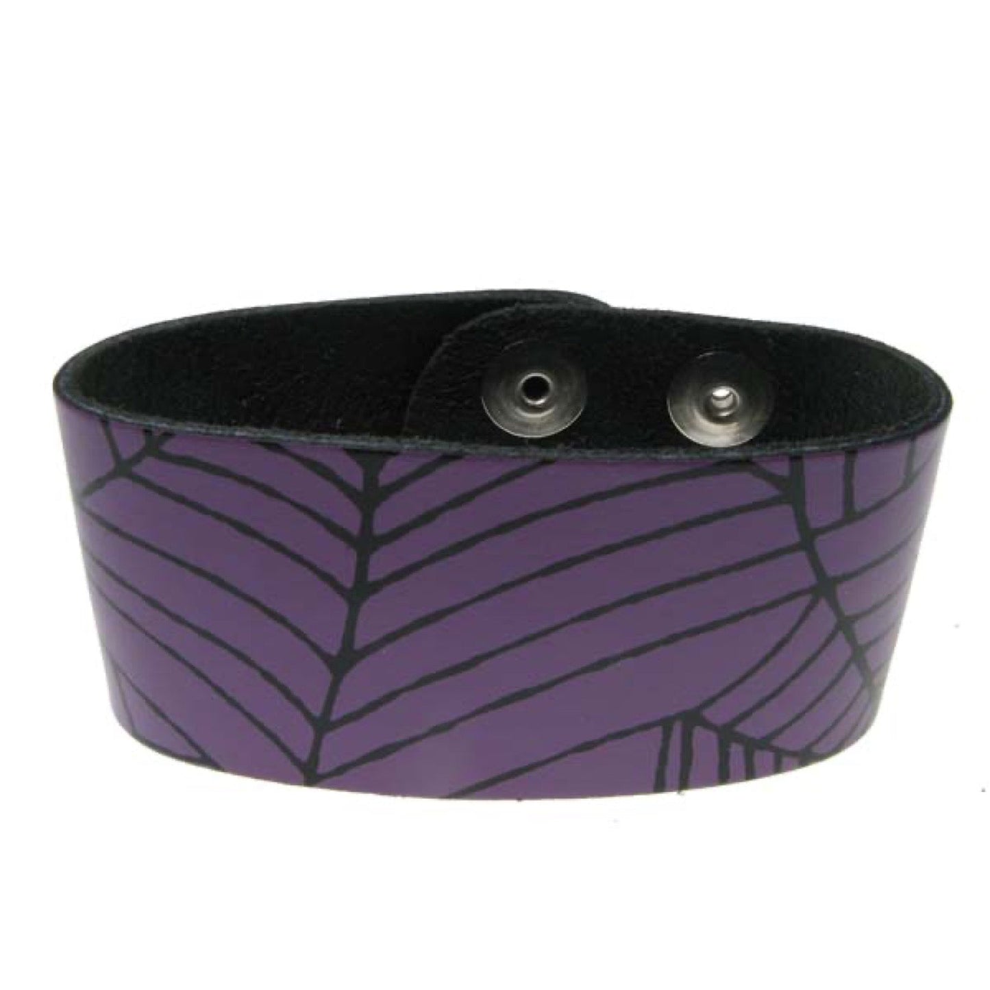 WB211C 3 Row spiderweb print Leather Wristband (Buttoned) - Purple