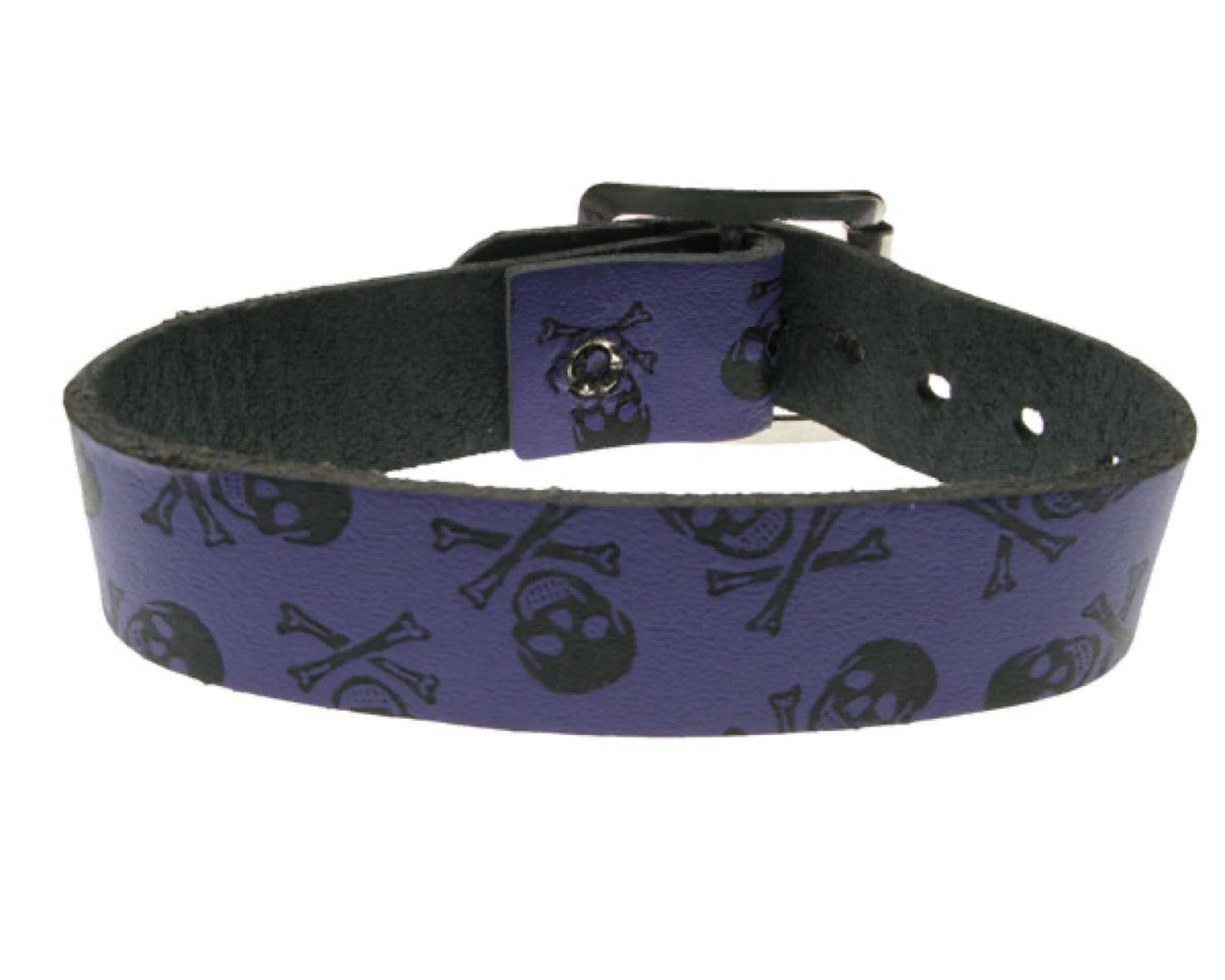 WB216 1 row skull & cross bone print Leather Wristband - Purple