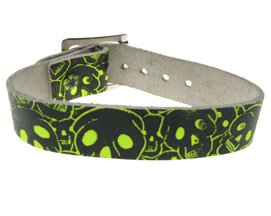 WB217 1 Row skull print Leather Wristband - F.Yellow