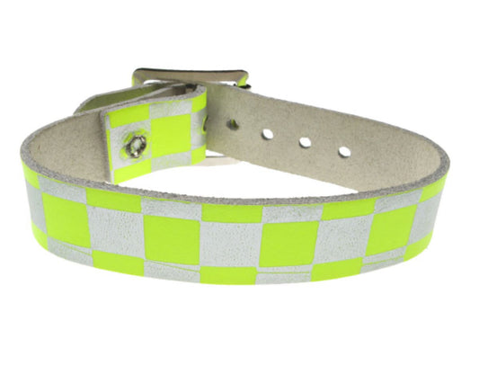 WB218 1 Row checkered print Leather Wristband - F.Yellow