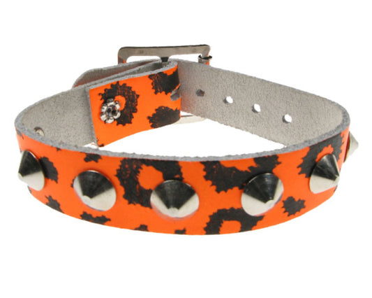 WB220 1 Row conical & leopard print Leather Wristband - F,Orange