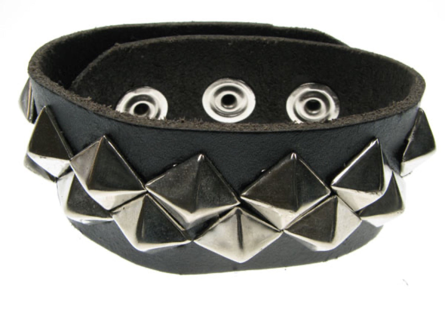 WB228 2 Row Diagonal small pyramid Leather Wristband - Black