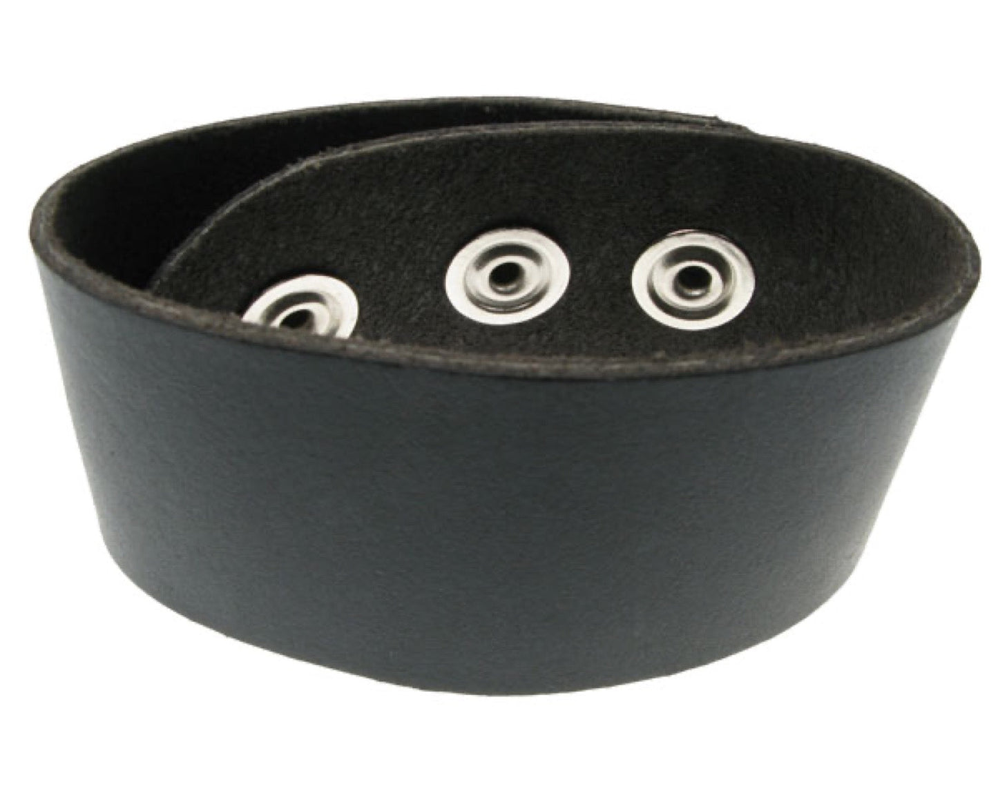 WB229 3 Row Plain Buttoned Leather Wristband - Black
