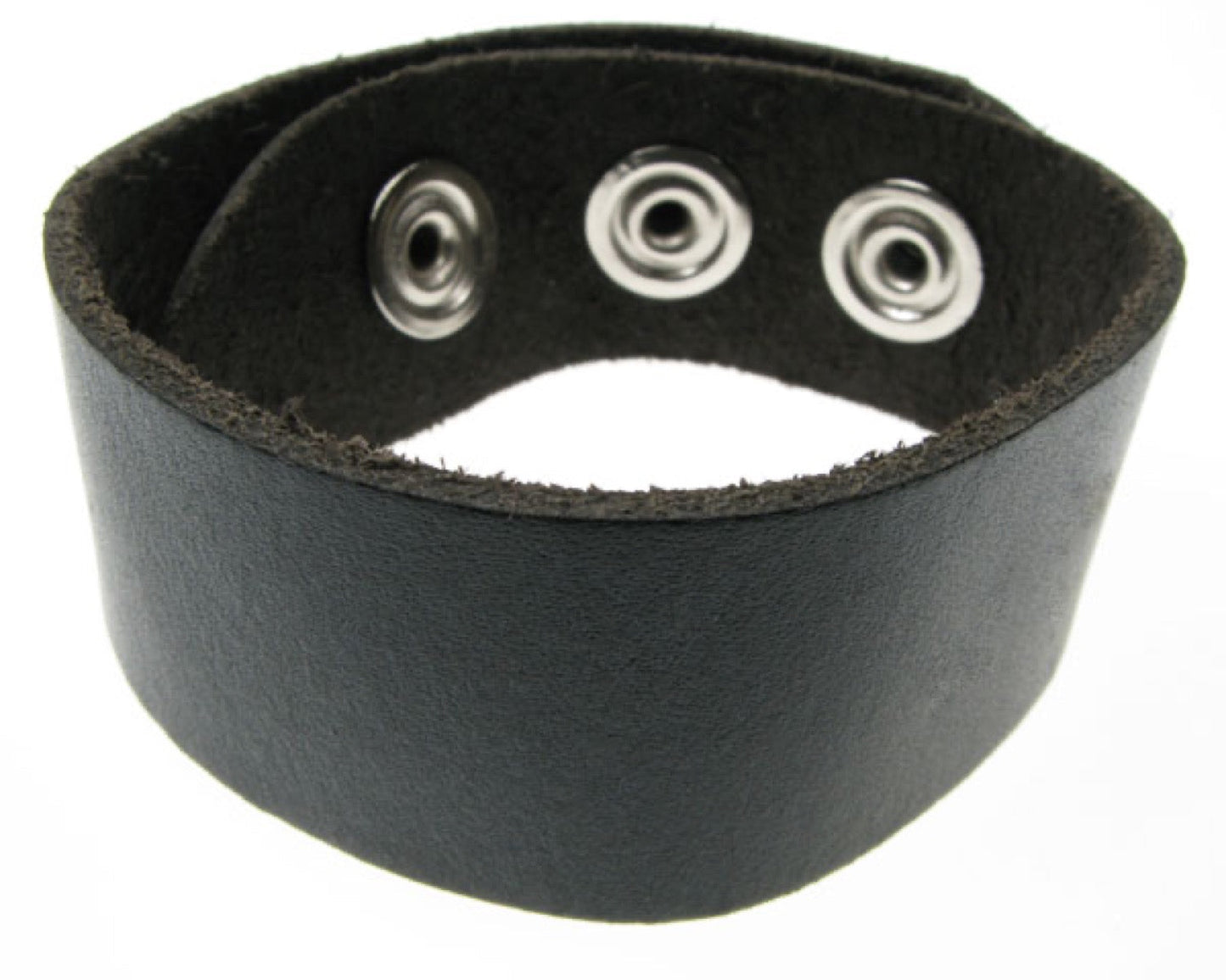 WB230 2 Row Plain Buttoned Leather Wristband - Black