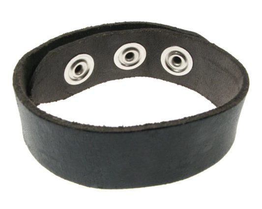 WB231 1 Row Plain Buttoned Leather Wristband - Black