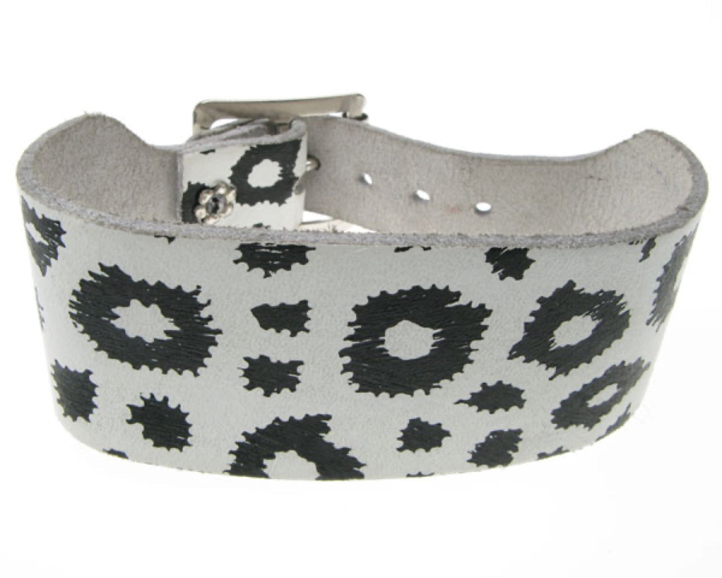 WB236 2 row leopard print Leather Wristband - White