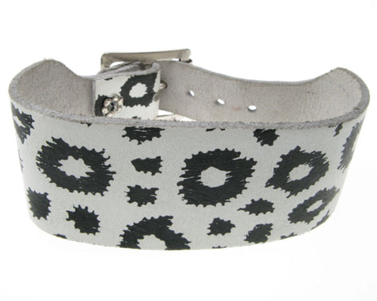 WB236 2 row leopard print Leather Wristband - White