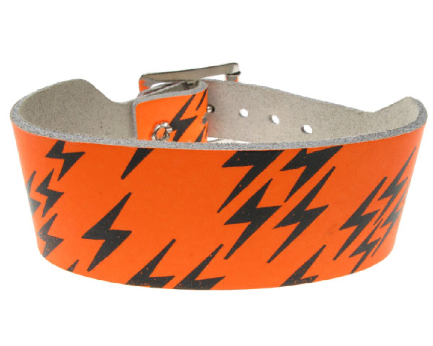 WB238 2 row lightning print Leather Wristband - F.Orange