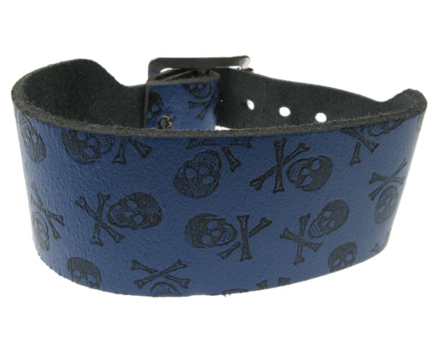 WB239 2 row skull & cross bones print Leather Wristband - Purple