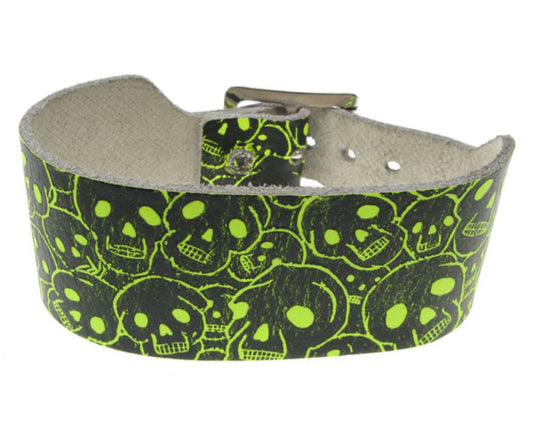 WB240 2 row skull print Leather Wristband - F.Yellow