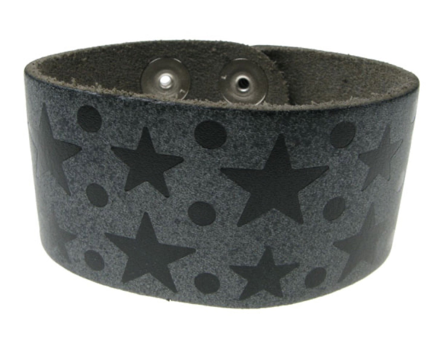 WB244 3 Row width star & dot print Leather Wristband - Special Grey