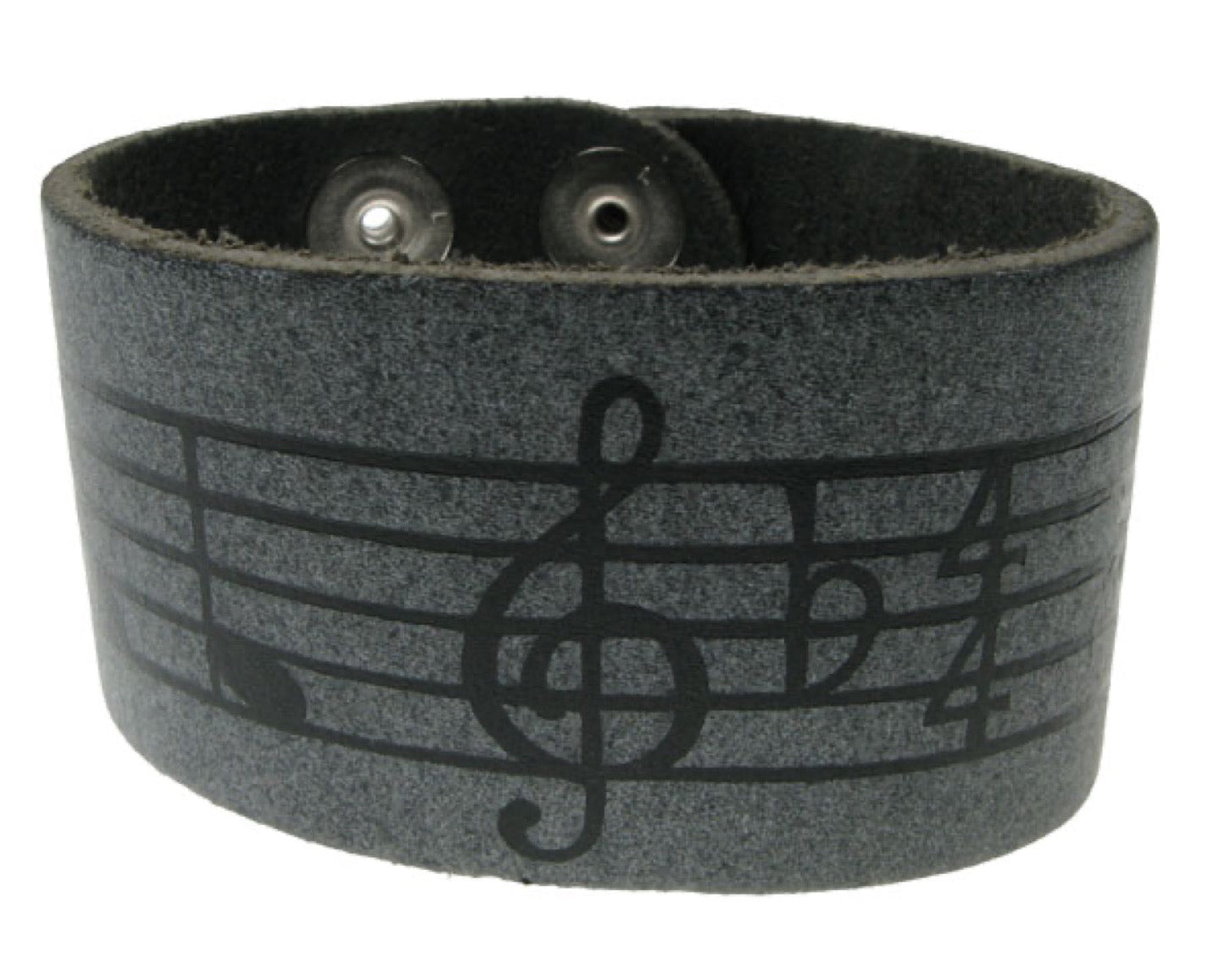 WB246 3 Row width music notes print Leather Wristband - Special Grey