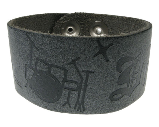 WB247 3 Row width damage print Leather Wristband - Special Grey