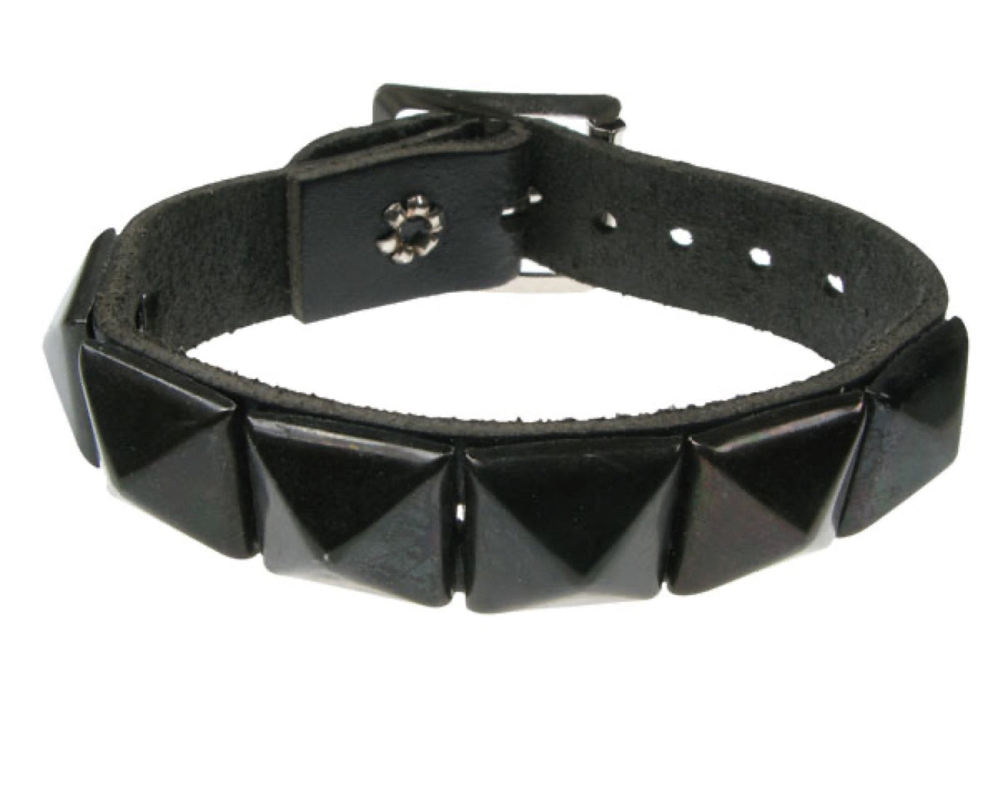 WB252 1 row black pyramid Leather Wristband - Black