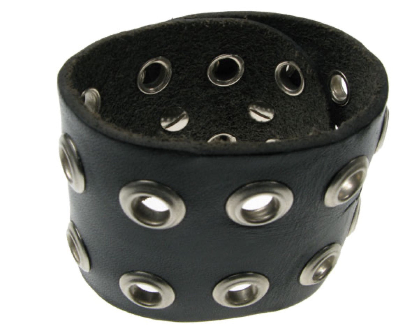 WB258 4 Row width 2 row eyelet Leather Wristband - Black