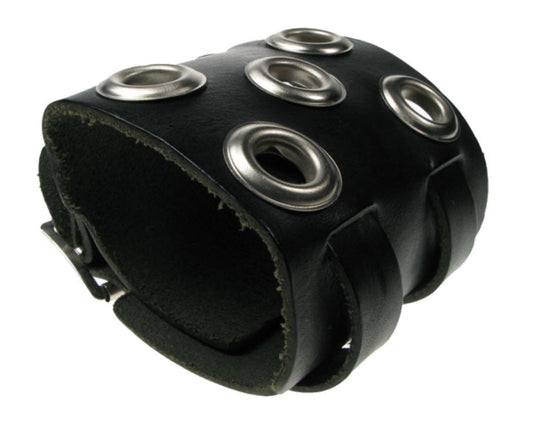 WB262 5 Row Large Eyelet Leather Wristband - Black