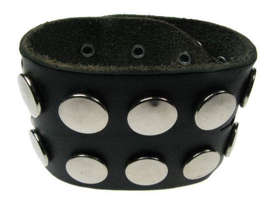 WB265 4 Row 2 Row Button Leather Wristband - Black