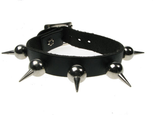 WB269 1 row ball spike Leather Wristband - Black