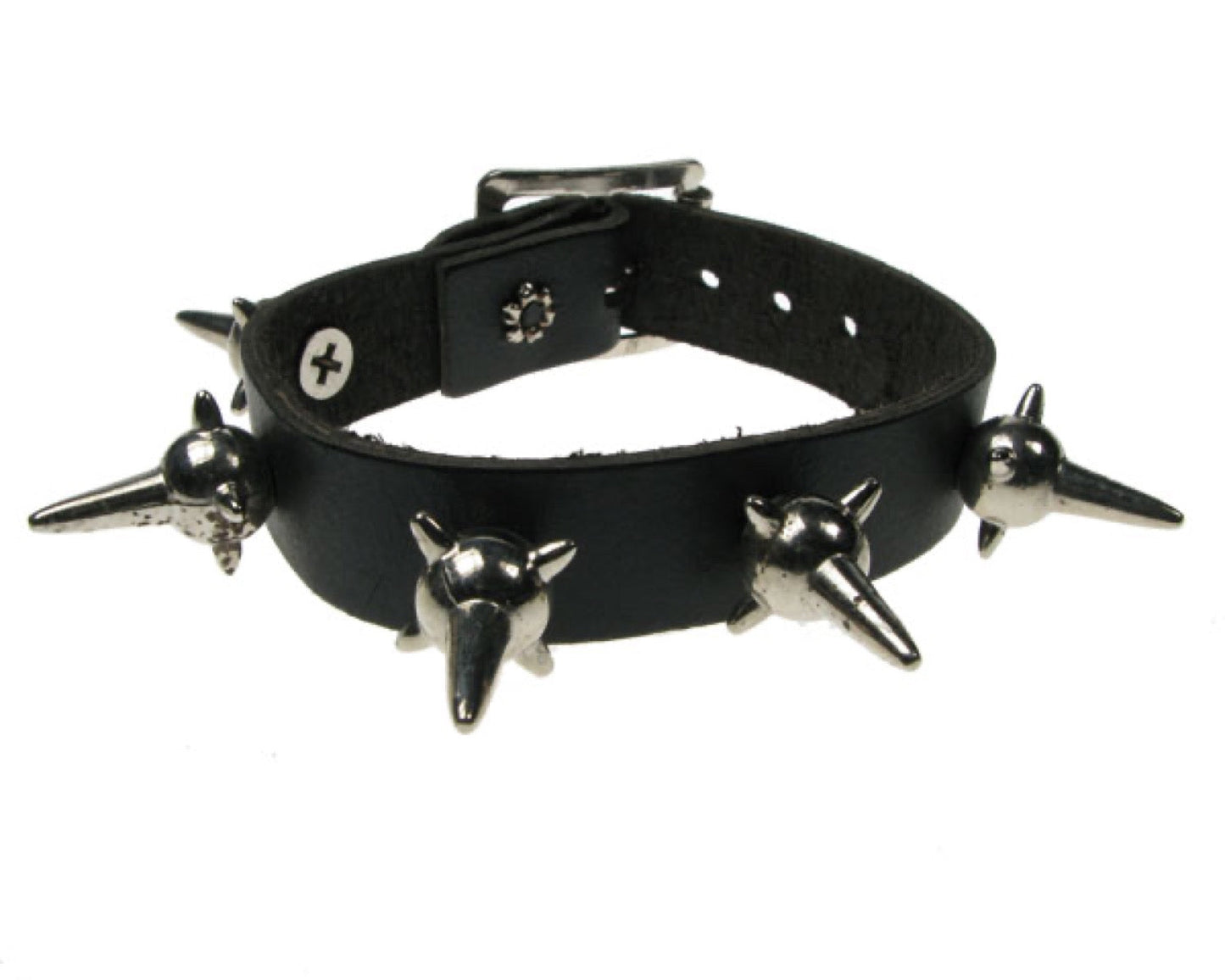 WB270 1 row mine spike Leather Wristband - Black