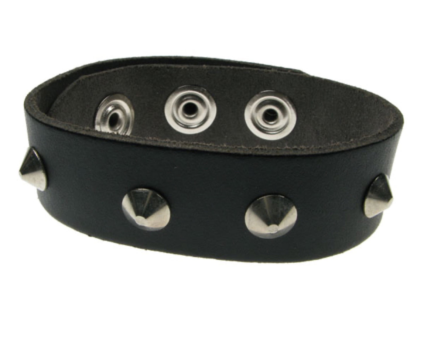 WB280 1 row conical Leather Wristband (Buttoned) - Black