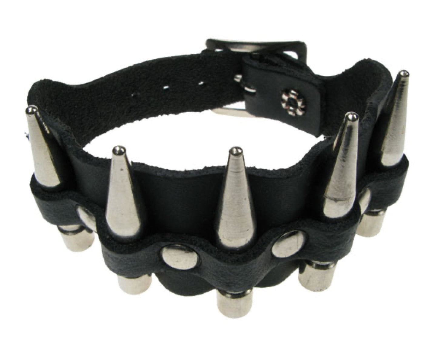 WB290 2 Row width with Large Spike Leather Wristband - Black