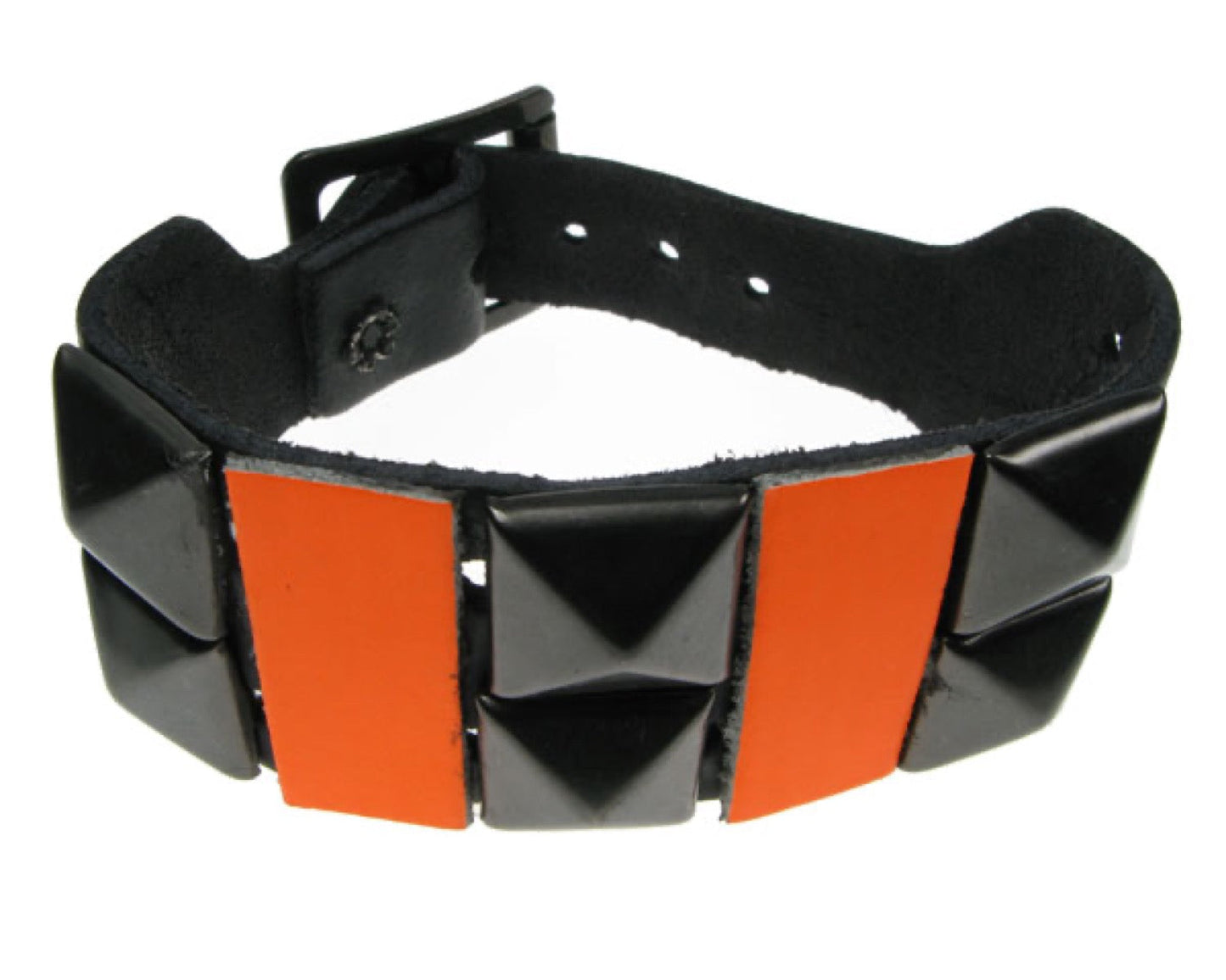 WB294 2 ROW MIXED BLACK PYRAMID AND LEATHER PIECES Leather Wristband - Black