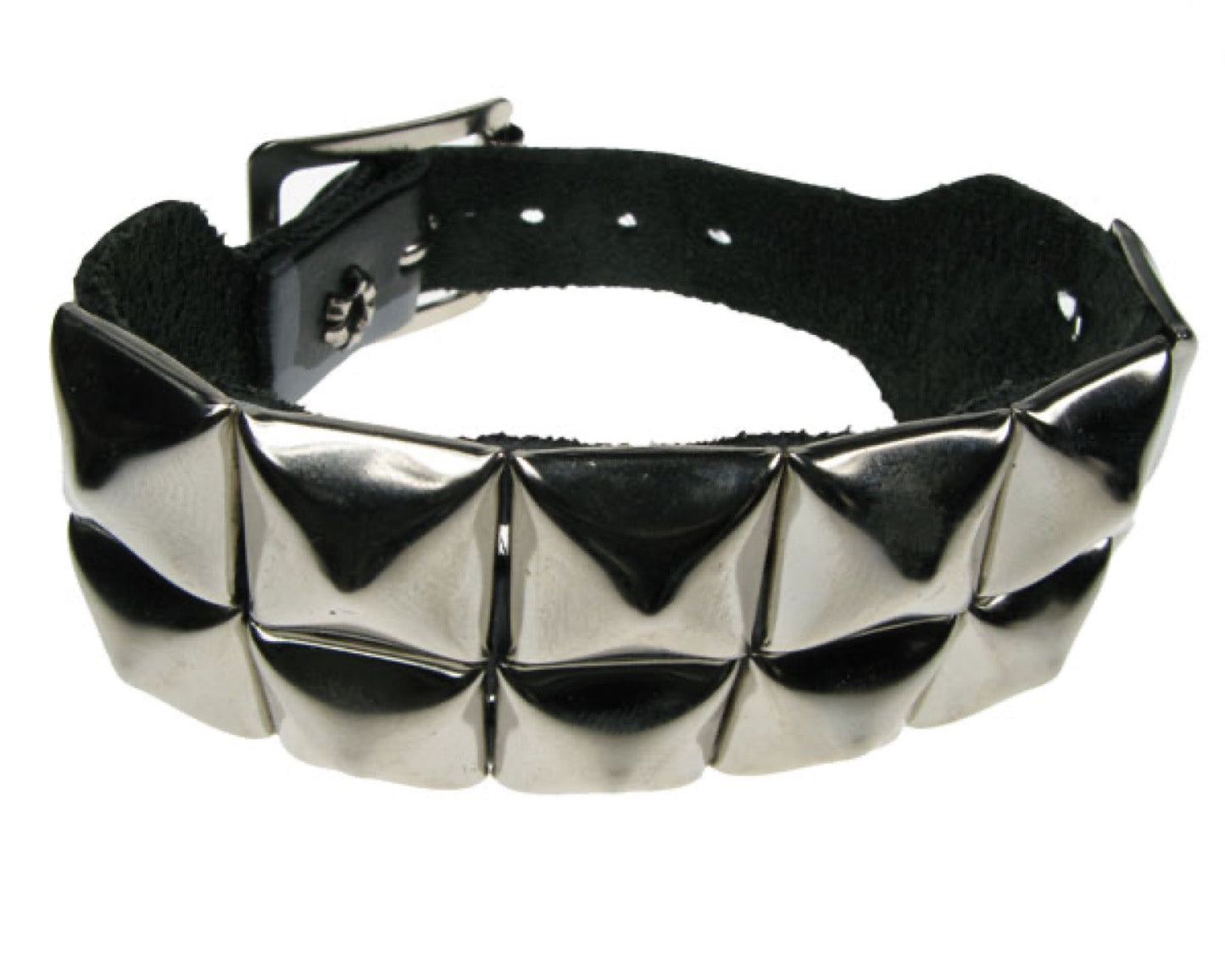 WB299 2 ROW SILVER PYRAMID ON GREY CAMOFLAGUE Leather Wristband - Camo Grey