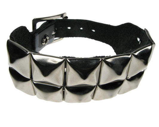 WB299 2 ROW SILVER PYRAMID ON GREY CAMOFLAGUE Leather Wristband - Camo Grey