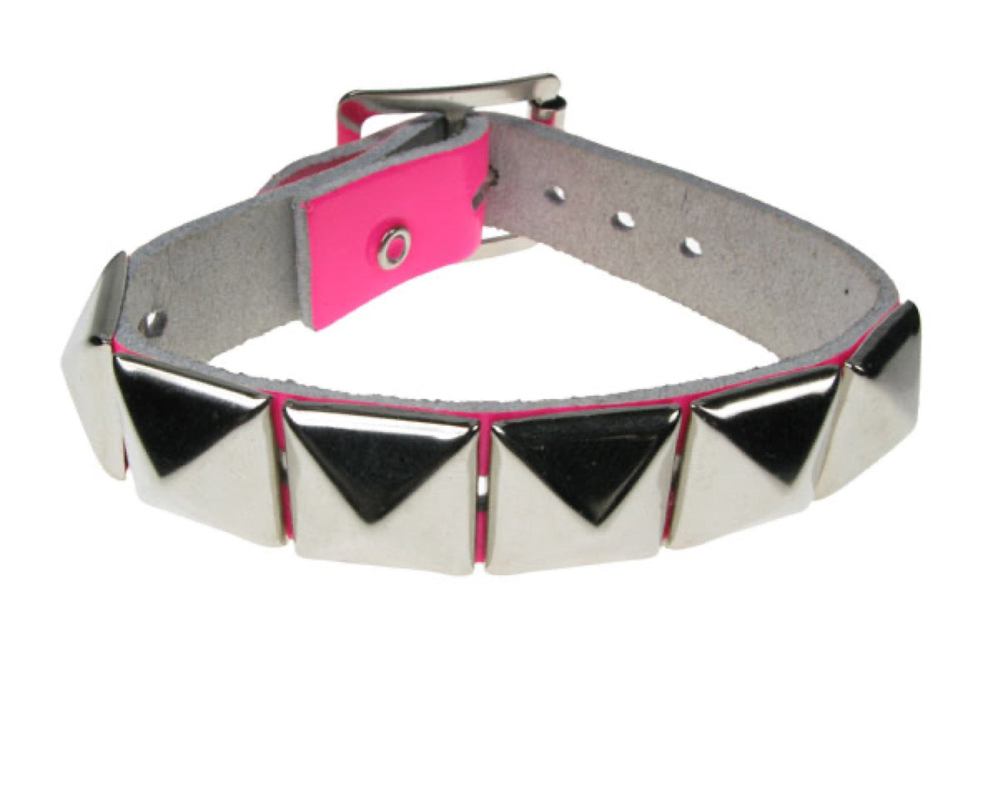 WB304 1 ROW PYRAMID ON FLOURESCENT  Leather Wristband -  Pink
