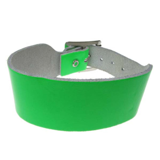 WB309B 2 ROW PLAIN FLUORESCENT  Leather Wristband -  Green