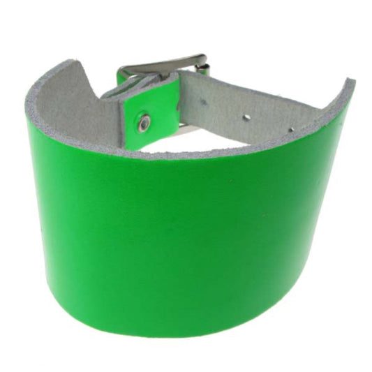 WB310B 3 ROW PLAIN FLUORESCENT  Leather Wristband -  Green
