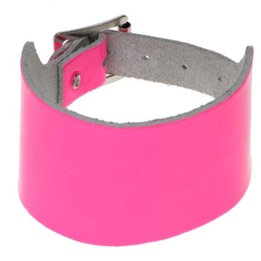 WB310C 3 ROW PLAIN FLUORESCENT  Leather Wristband -  PINK