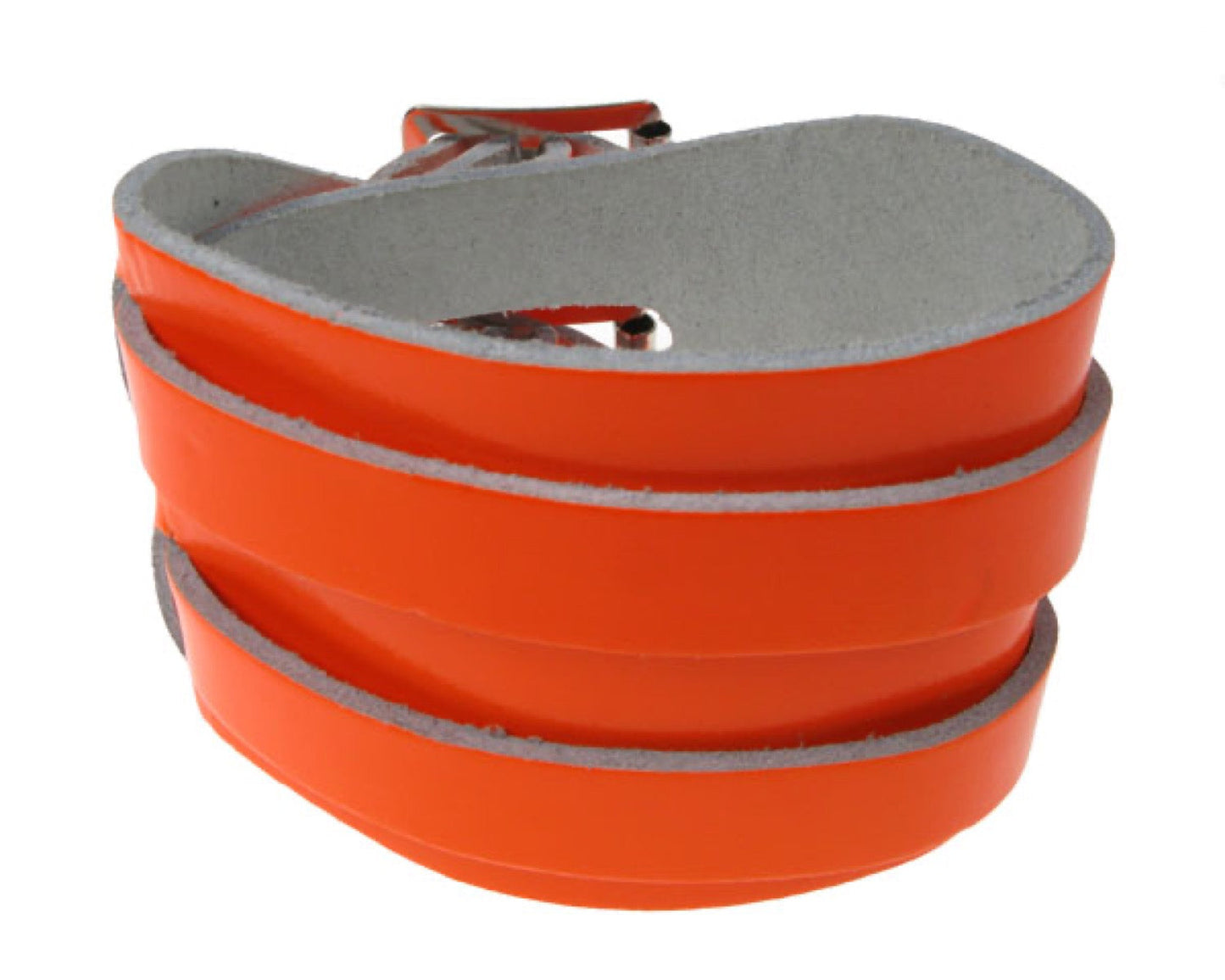 WB311 4 ROW WIDTH, 2 STRAPS, FLOURESCENT  Leather Wristband -  Orange
