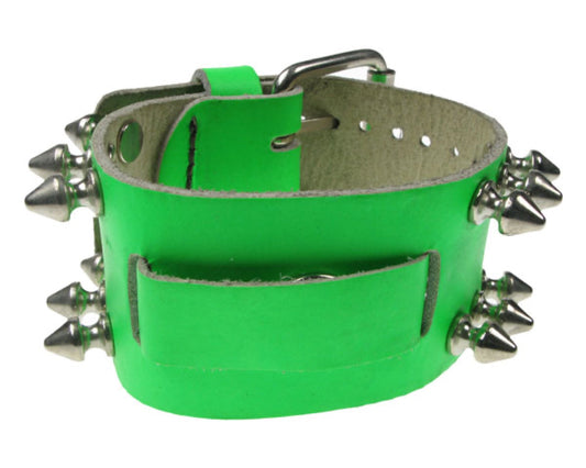 WB315 WATCH STRAP SPIKE Leather Wristband - F.Green