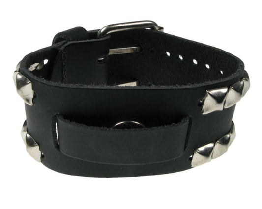 WB320 WATCH STRAP, SMALL PYRAMID Leather Wristband - Black
