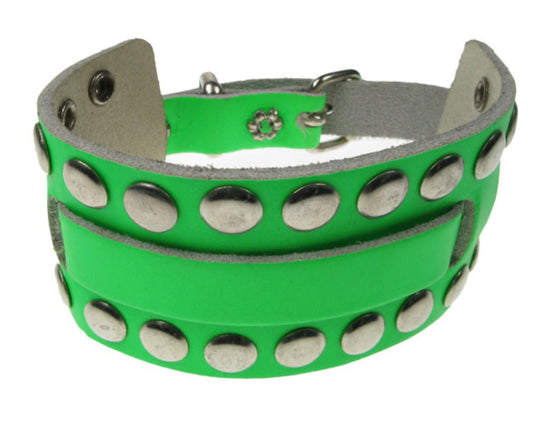 WB322 WATCH STRAP 2 ROW FLAT RIVET Leather Wristband - F.Green