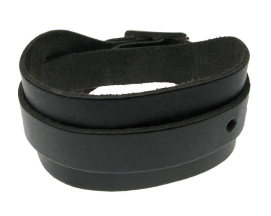 WB334 2 ROW PLAIN WRAP ROUND WB Leather Wristband - Black