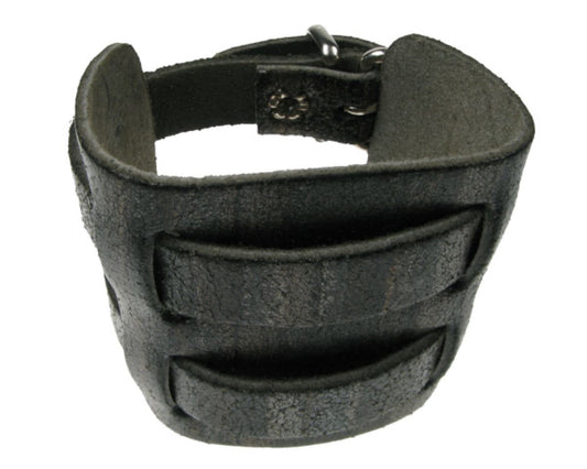 WB335 4 ROW WIDTH 2 INCH WB WEAVED INTO LEATHER PIECE DARK MULTICOLOUR Leather Wristband MultiColour
