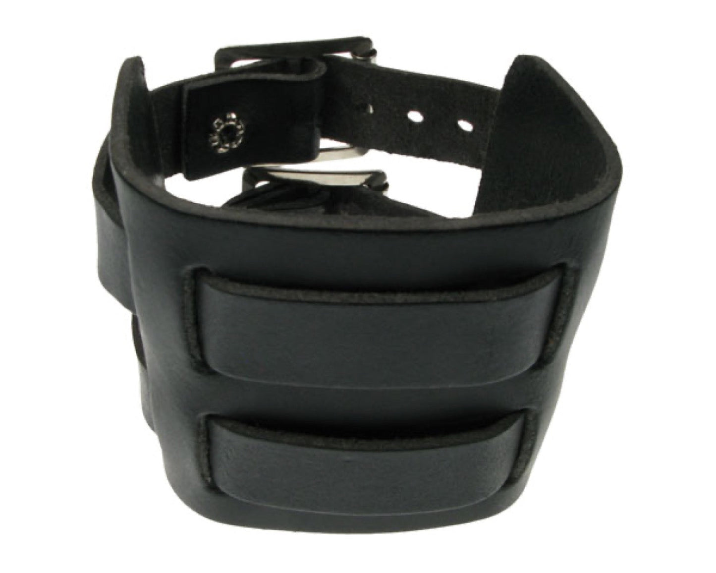 WB336 4 ROW WIDTH 2 INCH WB WEAVED INTO LEATHER PIECE Leather Wristband - Black