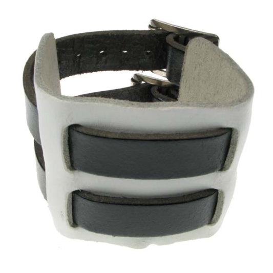 WB336C 4 ROW WIDTH 2 INCH WB WEAVED INTO LEATHER PIECE Leather Wristband - White  Black