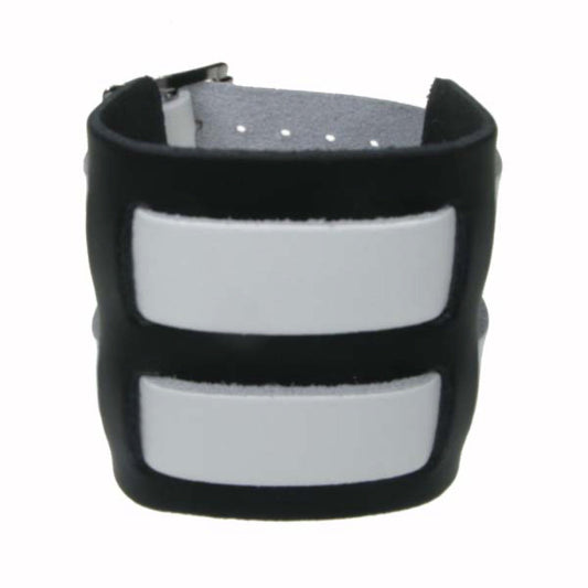 WB336F 4 ROW WIDTH 2 INCH WB WEAVED INTO LEATHER PIECE BLACKWHITE Leather Wristband - Black  White